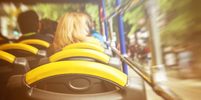 View from sightseeing bus from inside to outside. Motion. Toning. Travel Concept.