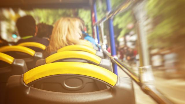 View from sightseeing bus from inside to outside. Motion. Toning. Travel Concept. 